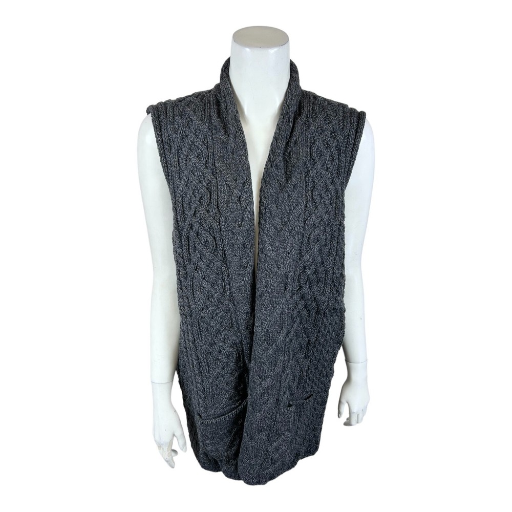 Kilronan Merino Women's Wool Open Front Vest with Pockets Charcoal Medium Size